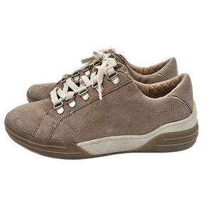 Dr Scholl's For Keeps Sneakers Tan Beige White Lace Up Casual Womens Size 7.5